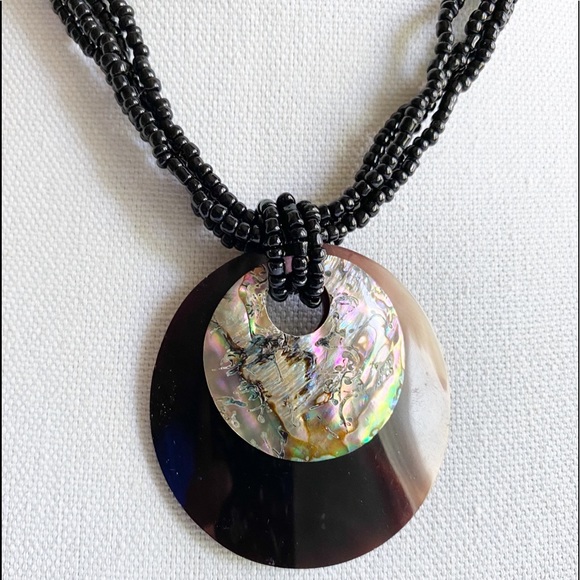 Abalone Shell & Black Beaded Jewelry Necklace - Picture 1 of 8